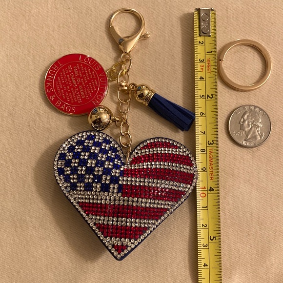 Patriotic Flag Heart Upcycled Louis Vuitton Charm Purse Charm/Keychain NWOT - Picture 8 of 9